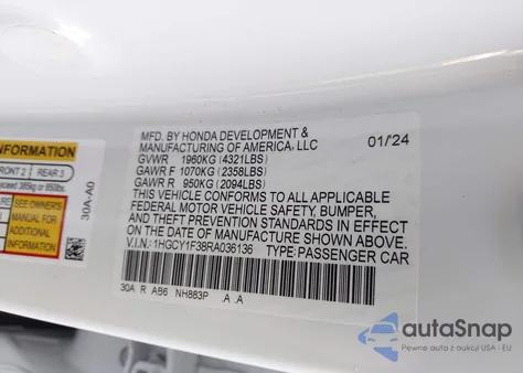 2024 Honda Accord Ex из США, поврежденный, VIN 1HGCY1F38RA036136